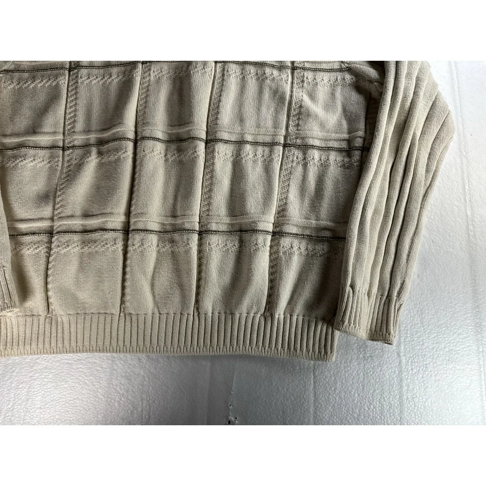 Bill Blass long sleeve cream gray black striped crewneck knit‎ sweater men's XXL